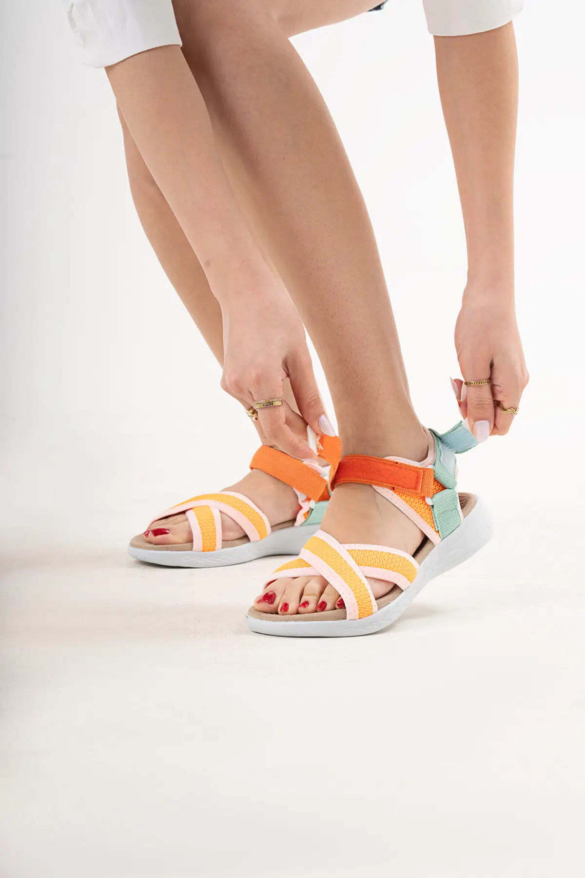 Kadın Çapraz Bant Günlük Sandalet SS001-0159 Yeşil-Oranj