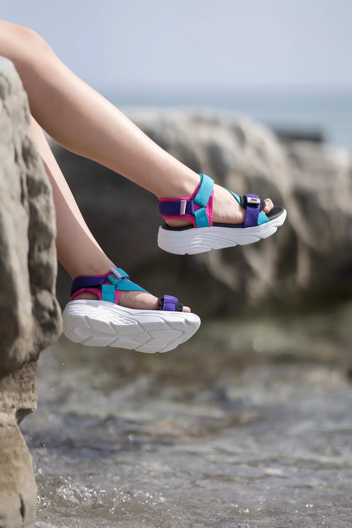 Kadın Dolgu Topuk Cırtlı Günlük Spor Sandalet Ss001-0178.Mavi Mor - MAVİ-MOR