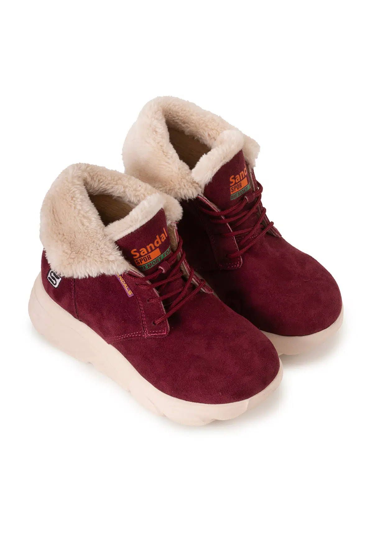 Kadın Süet Kürklü Kısa Spor Bot SS001-0478 Bordo - BORDO