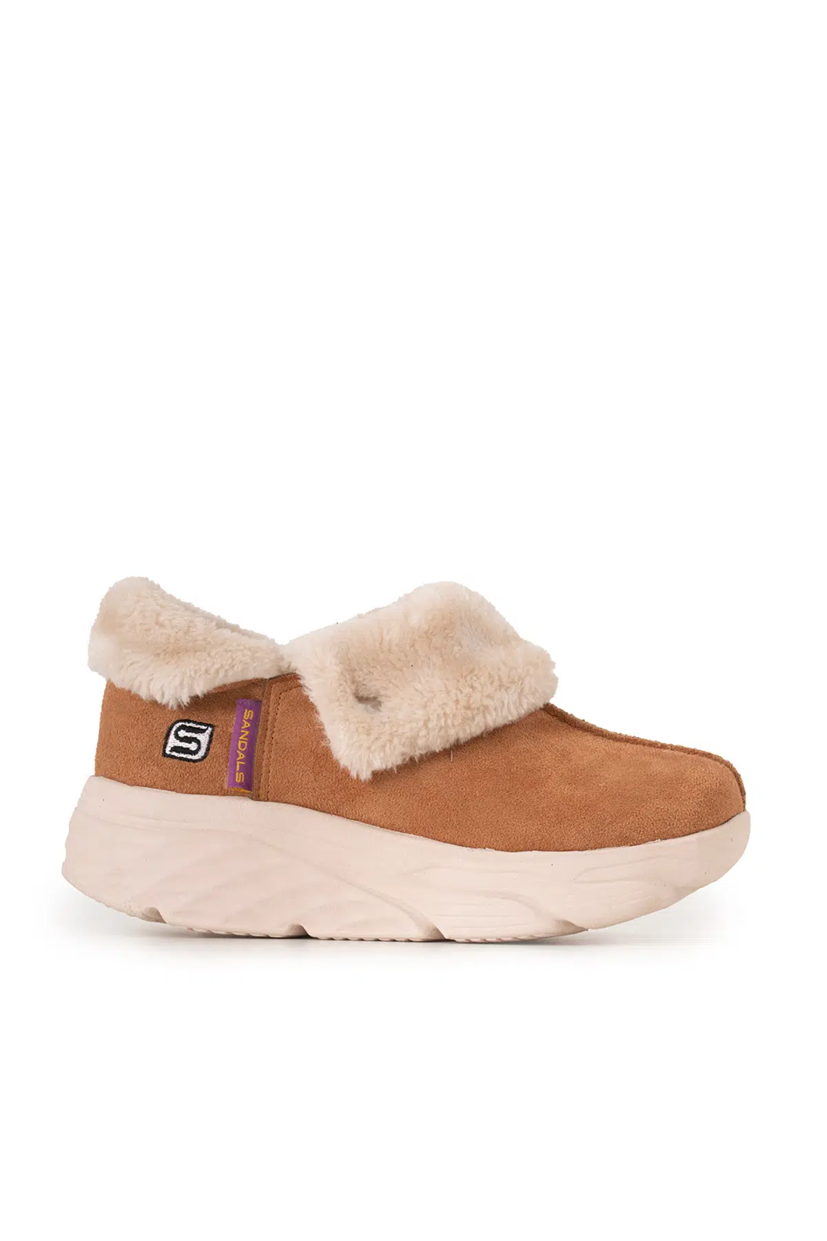 Kadın Süet Kürklü Ortopedik Ayakkabı SS001-0378 Taba 